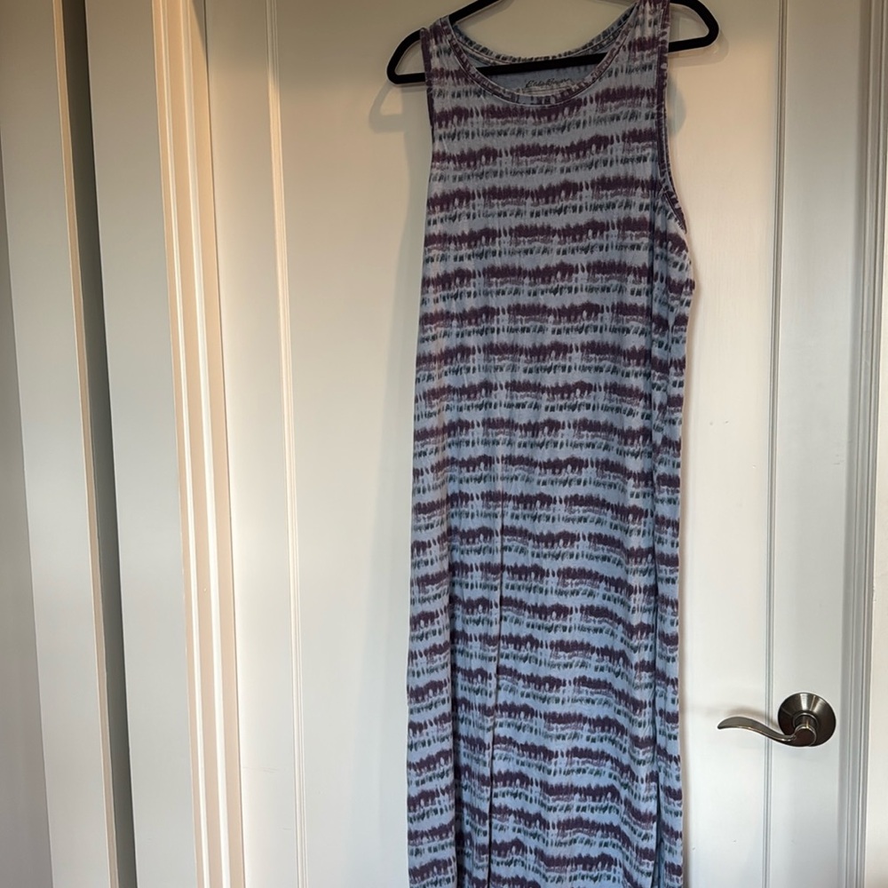 Eddie Bair XL purple tie dye style cotton tank dress with slit XL